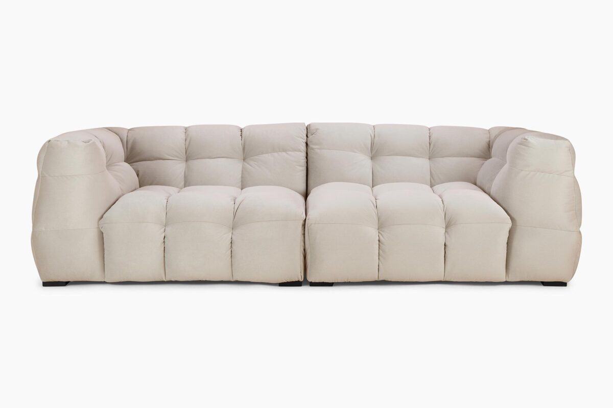 Boble_sohva_beige Pehmeän pyöreistä, kuplamaisista sohvamoduuleista koostuva Boble-sohva kutsuu rentoutumaan. Kiinteästi verhoiltua Boble-sohvaa on saatavilla neljässä eri värissä: sininen, beige, harmaa ja konjakki.