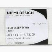 Ergo Sleep -tyynyssä on aaltomainen muotoilu, joka ohjaa nukkujan asennon oikeaksi