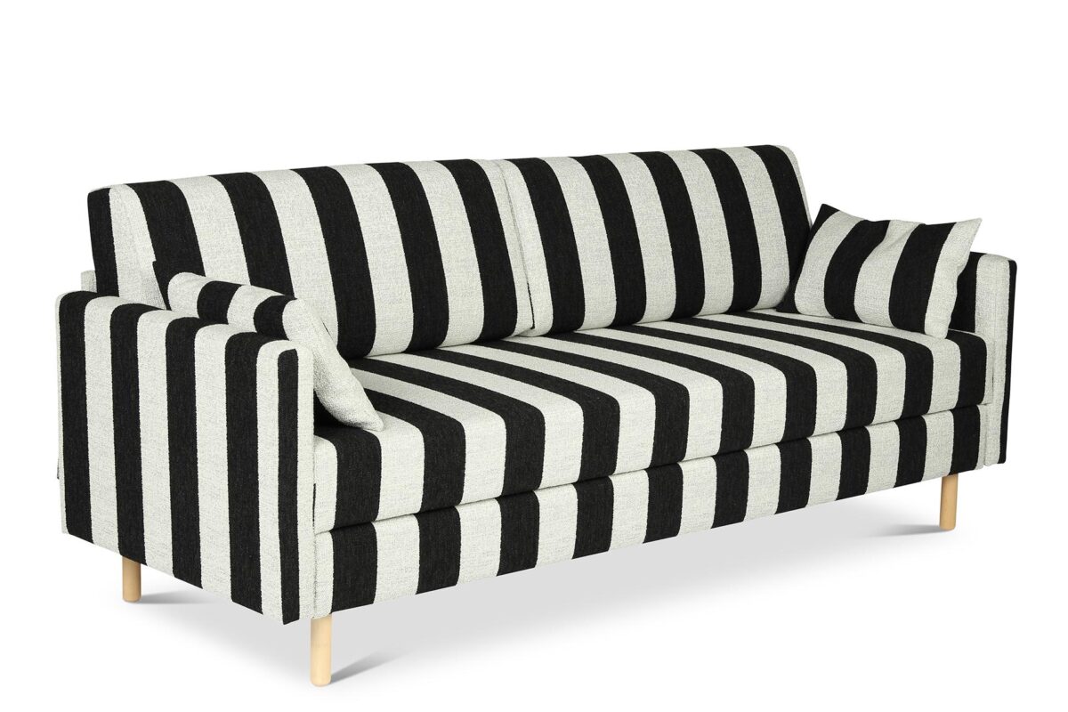 Nadal_vuodesohva_murustripe2 Nadal-vuodesohva on modernisti muotoiltu, ajattoman elegantti sohva, joka kätkee sisäänsä älykkään arjen funktionaalisuuden. Nadal-vuodesohva on verhoiltu Lauritzonin raikkaan raidallisella Muru Stripe -kankaalla, joka on helppohoitoinen ja vesipestävä Easycare-kangas.