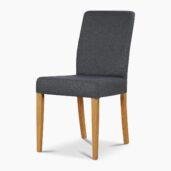 Tyylikäs, mutta käytännöllinen Saimaa-hupputuoli on kiinteästi verhoiltu harmaalla polyester-kankaalla. Tuolin jalkavaihtoehdoista voi valita öljytyn tammen tai mustaksi maalatun pyökin.
