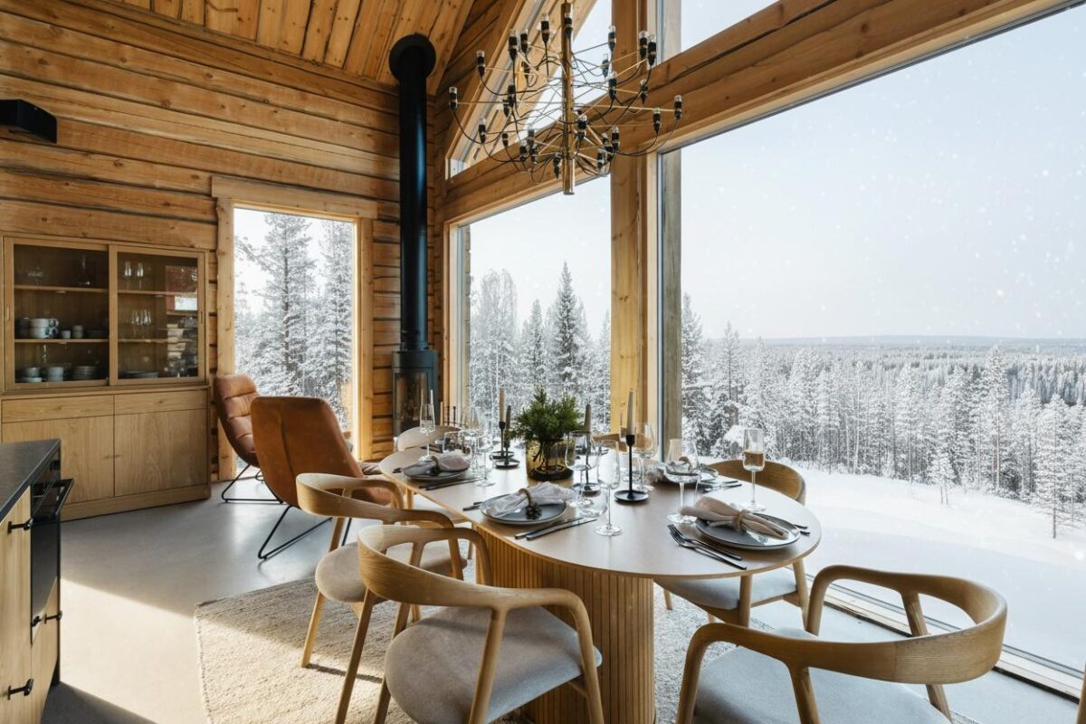 Villa_Tähtivaara_Rovaniemi_Edith_Bello (1) Tamminen Bello-ruokapöytä sopii hyvin yhteen esimerkiksi tammisen Edith-tuolin kanssa. Ovaalin muotoisen pöydän ympärille mahtuu hyvin kuusi tuolia.